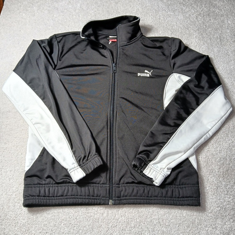 Womens Puma Long Sleeve Athletic Coat Small Black & White Old School Full Zip - Picture 1 of 13